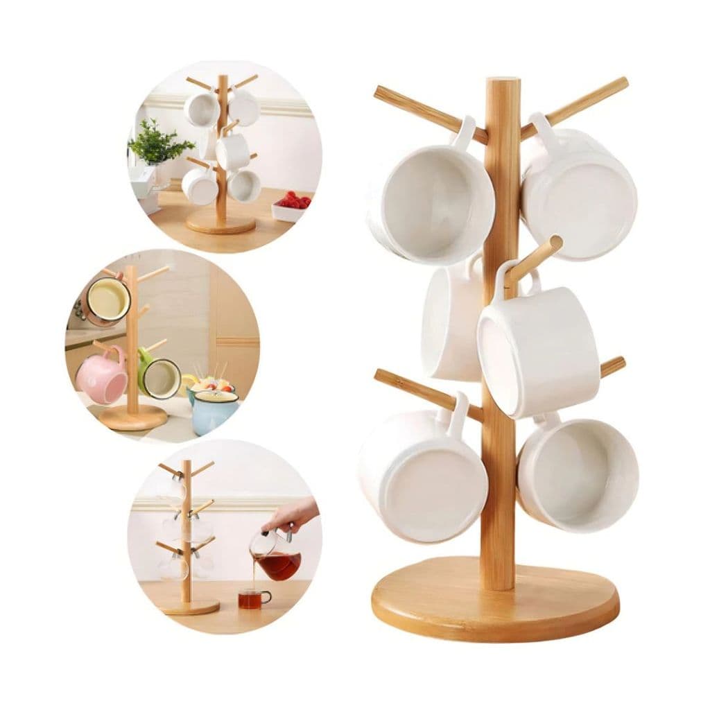 Suporte Organizador Porta Xicara Pendurar Caneca Em Bambu