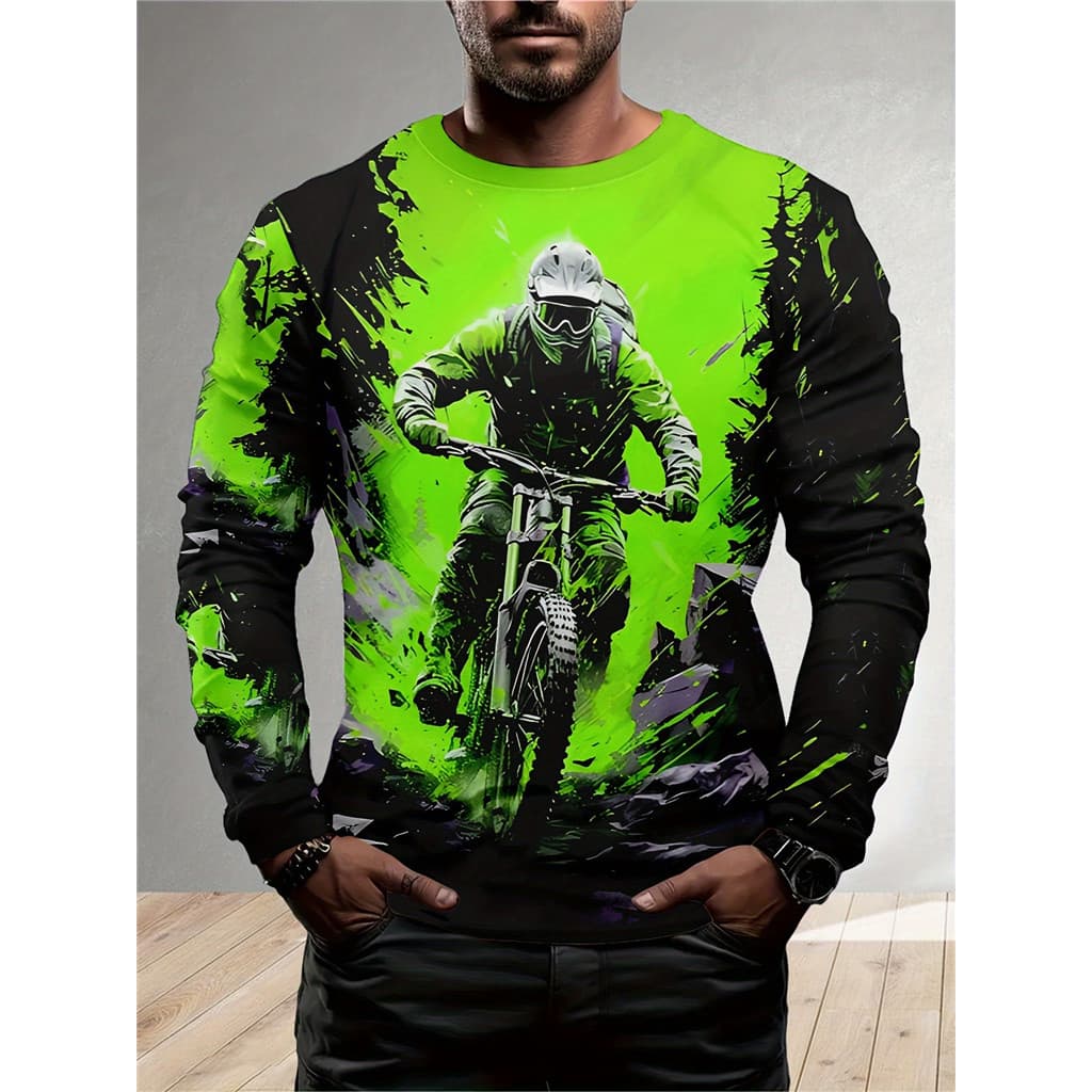 Camiseta Masculina De Manga Comprida Com Estampa 3D Motocross Rider Racing Streetwear Gráfica