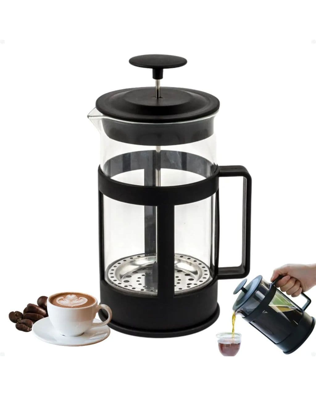 Cafeteira Prensa Francesa 600ml Em Vidro e Inoxta De Dente Automático