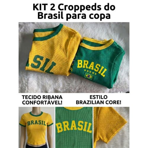 Cópia - KIT 2 Blusas Cropped Feminina Brasil Canelada Estilosa Copa