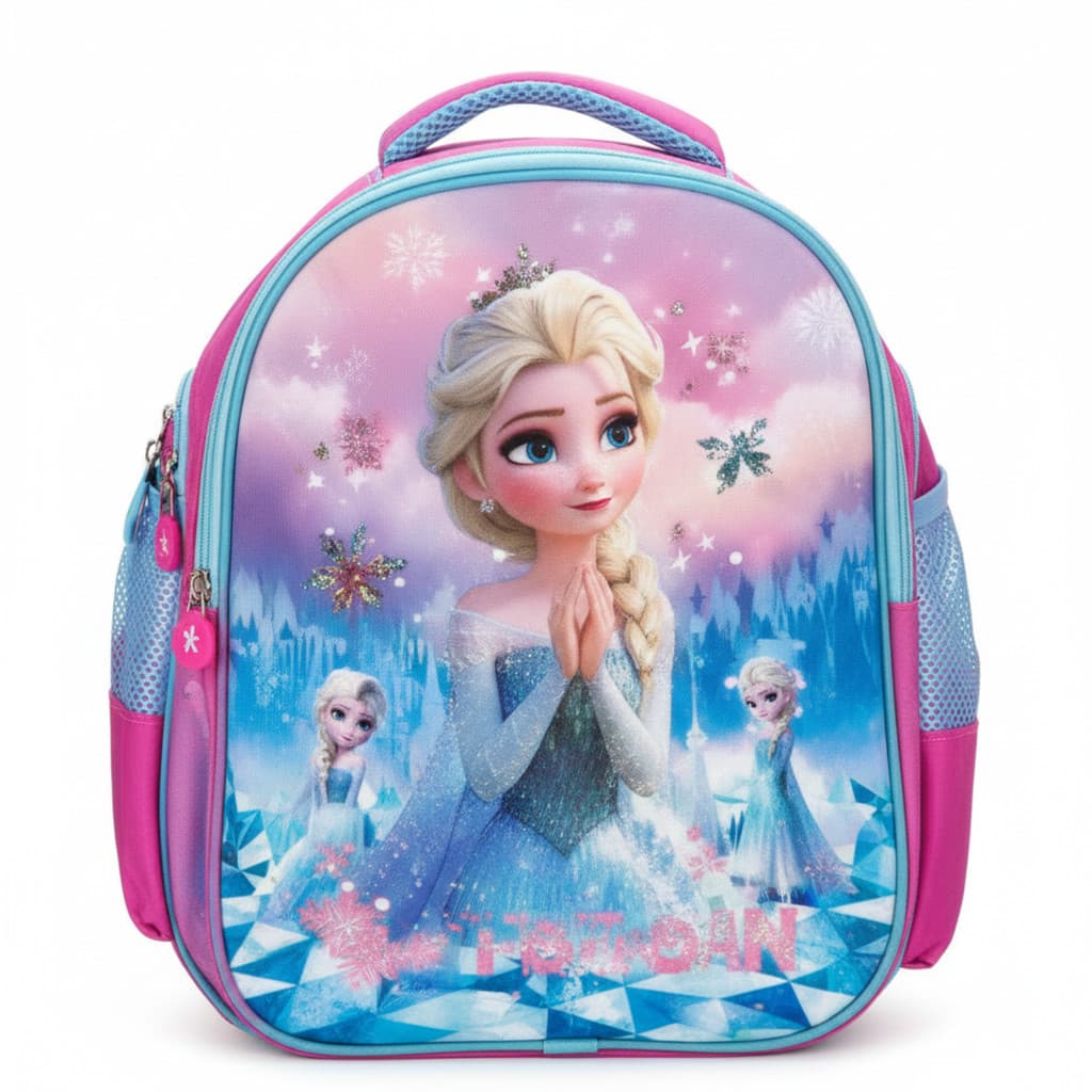 Mochila Infantil Princesa do Gelo Azul Escolar Menina Leve e Resistente