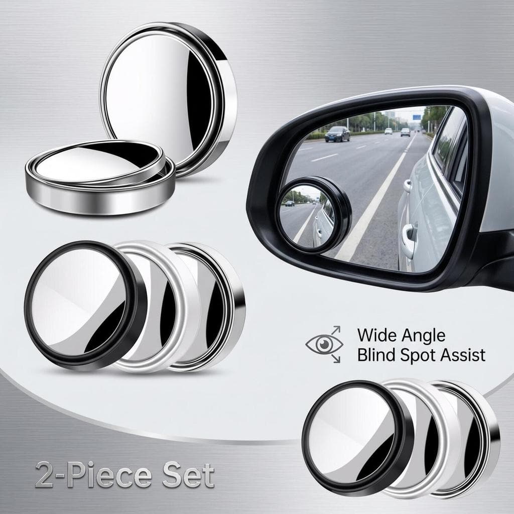 Kit 1/2/3/4/5 Espelho Convexo de Ponto Cego com Armação Redonda - Retrovisor Ajustável em Grande Ângulo 360°