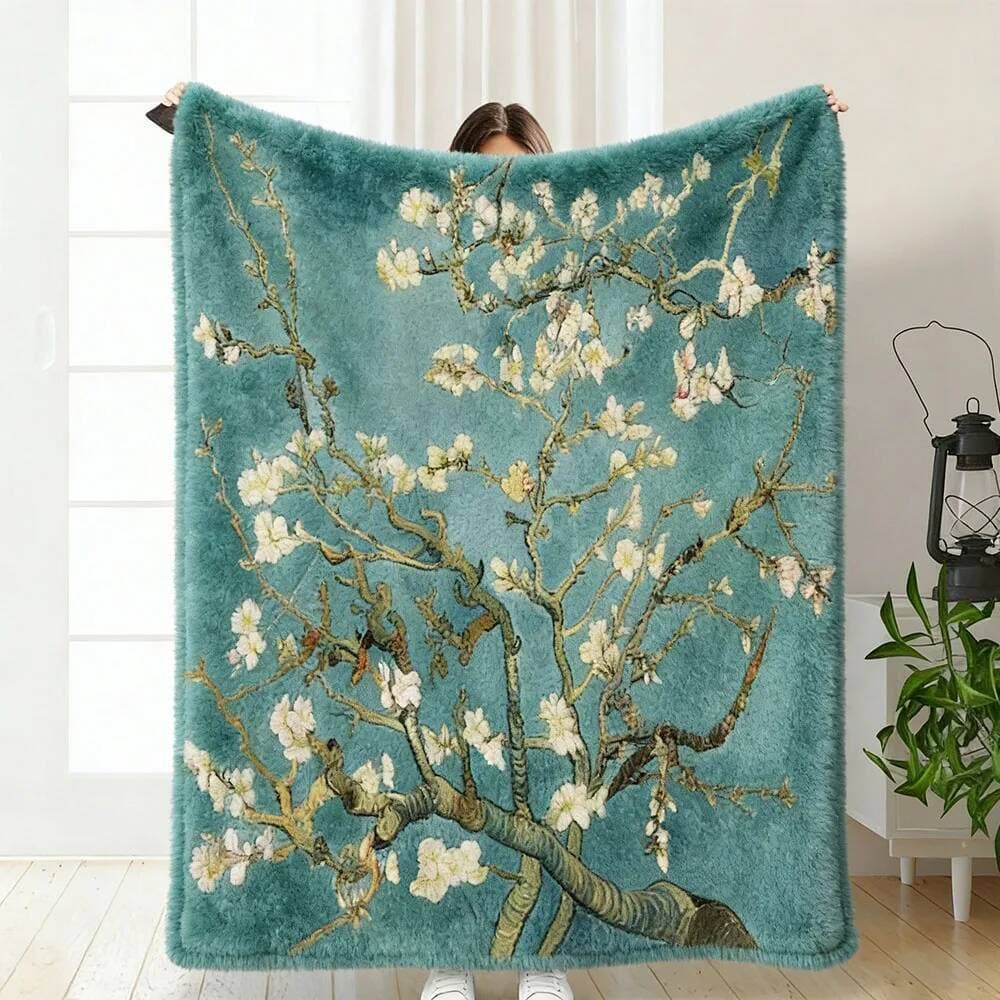 Cobertor De Flanela Van Gogh Em Flor De Amêndoa , Estampa Floral Impressionista Clássica , Lance Artístico Aconchegante