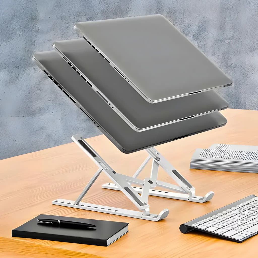 Suporte de Notebook ou Tablet: 10 alturas, ergonômico, dobrável e antiderrapante.