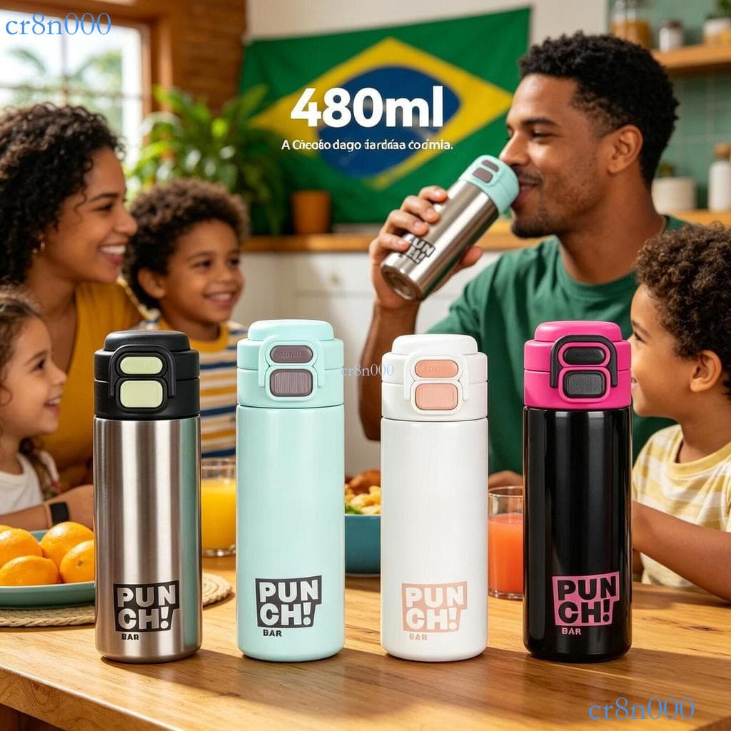 Garrafa Térmica 480ml Aço Inoxidável 316 com Tampa de Mola - Isolamento a Vácuo Duplo, Design Cute ✨cr8n000