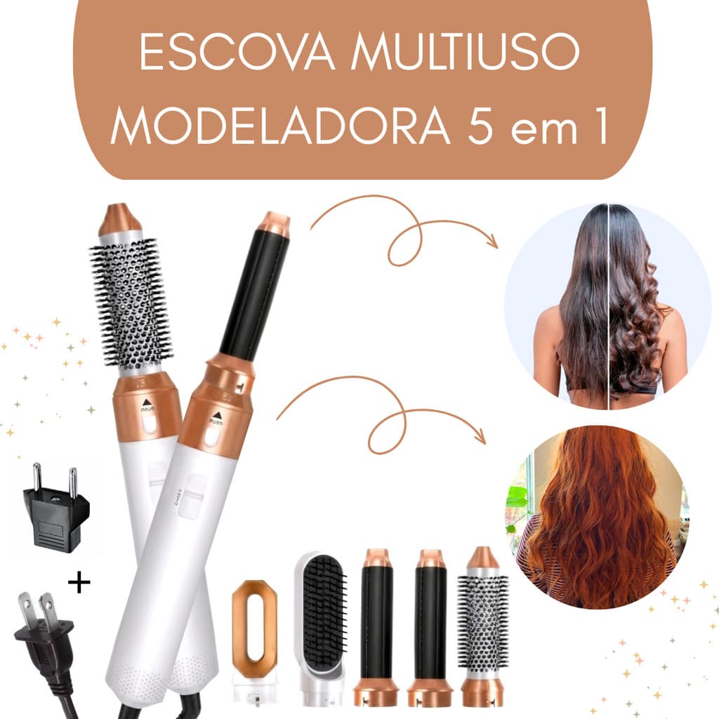 Escova 5 em 1 Multiuso 110V - Seca, Modela, Alisa e Penteia