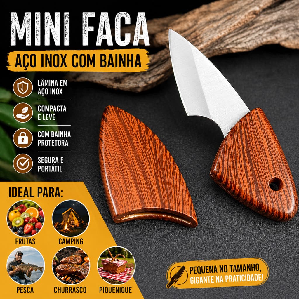 Faca Frutas Aço Inox com Bainha Mini Camping Churrasco