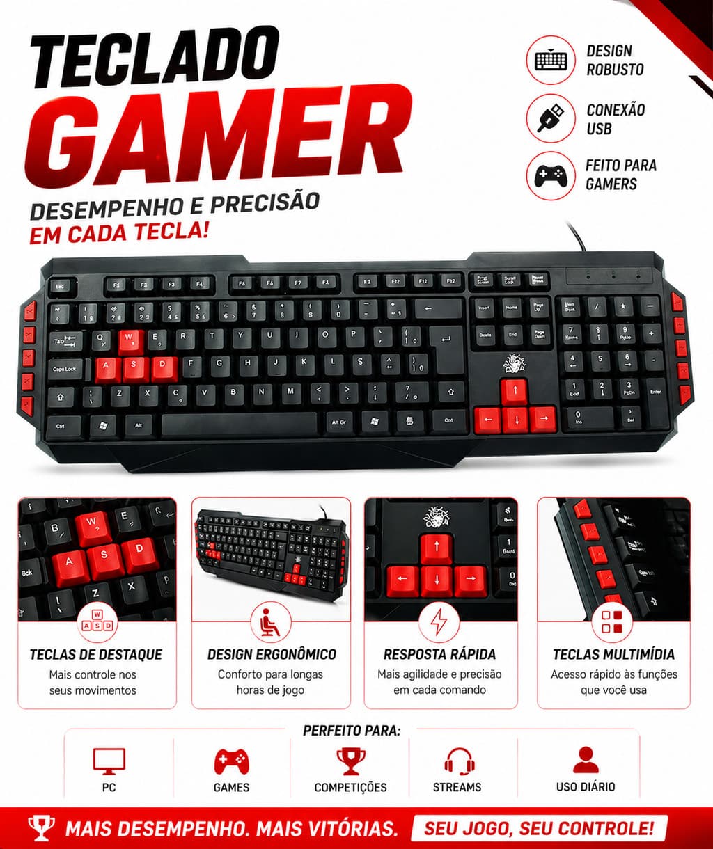 Teclado Gamer KG-03R Nemesis Start 2.0 Preto E Vermelho