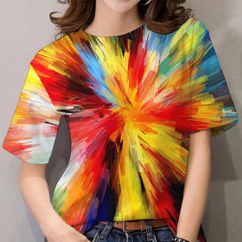 Camiseta Feminina De Manga Curta Rainbow Tie Dye Casual Do Mês Orgulho Tops Tee