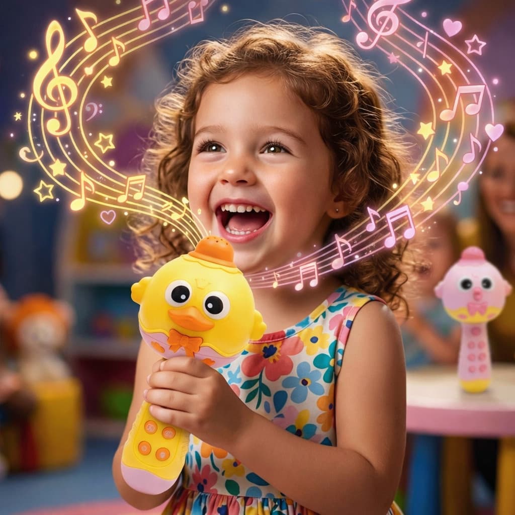 Microfone Lúdico Musical Infantil Interativo com Luzes e Sons Amarelo