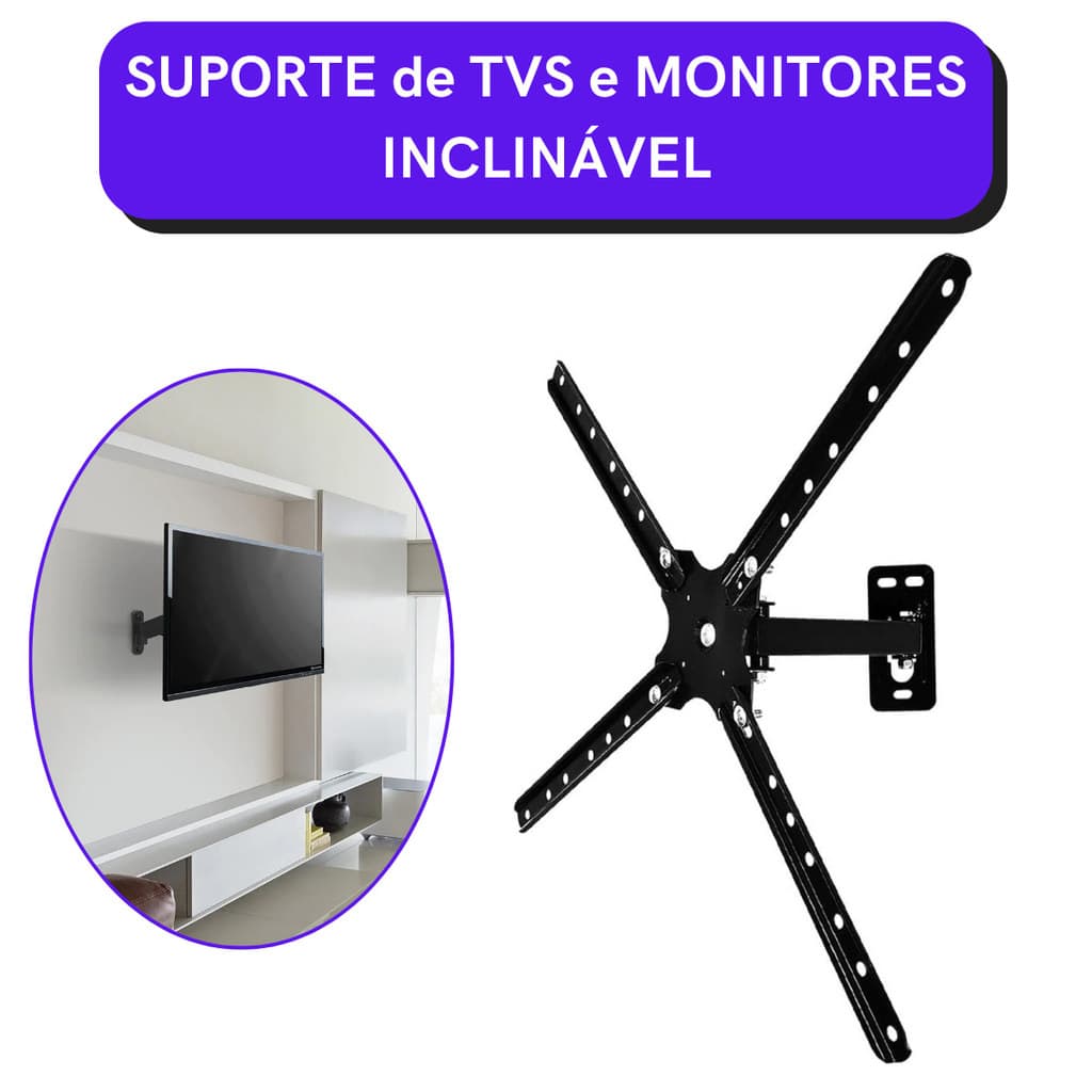 Suporte TV Biartculado de 10 a 60 Polegadas c/ Braço Longo Suporta 30kg Padrão VESA