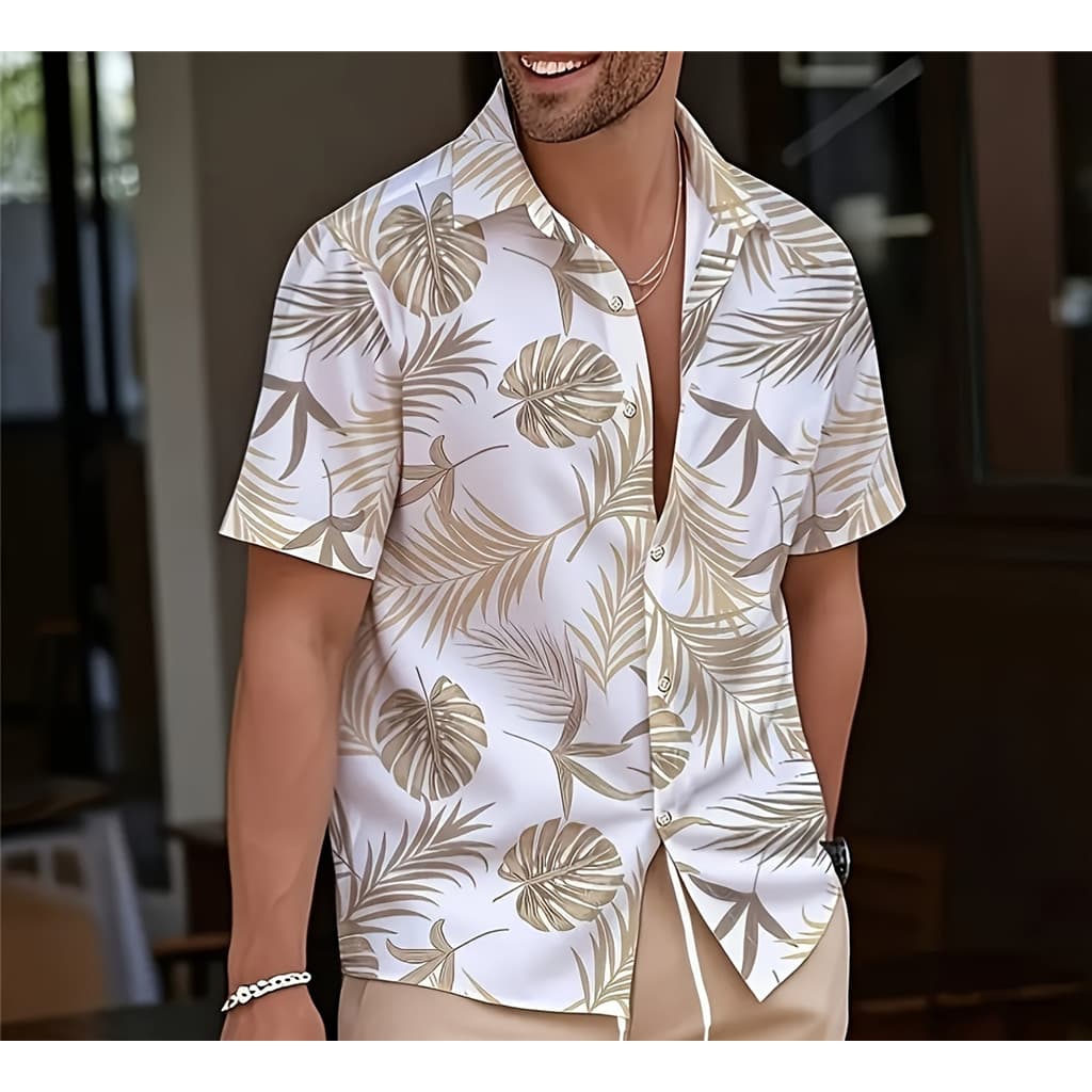 Camisa Masculina De Lapela Com Estampa De Verão Da Moda 3D – Confortável De Manga Curta