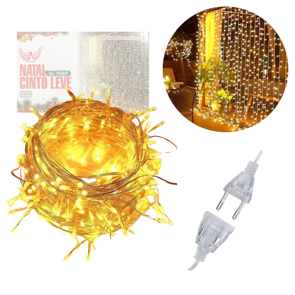 Pisca Cortina Amarelo LED 3x2 Metros 160 LEDs 220V Conexão Macho/Fêmea Altomex AL-5989