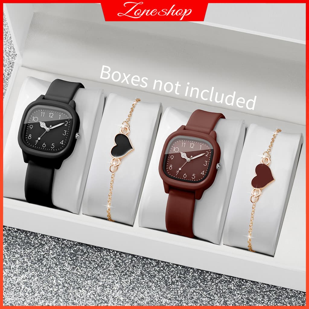 2/4/Pçs/Set Moda Numeral Árabe Dial Mulher Relógios De Quartzo Pulseira De Silicone Conjunto De Jóias Meninas Relógio (S