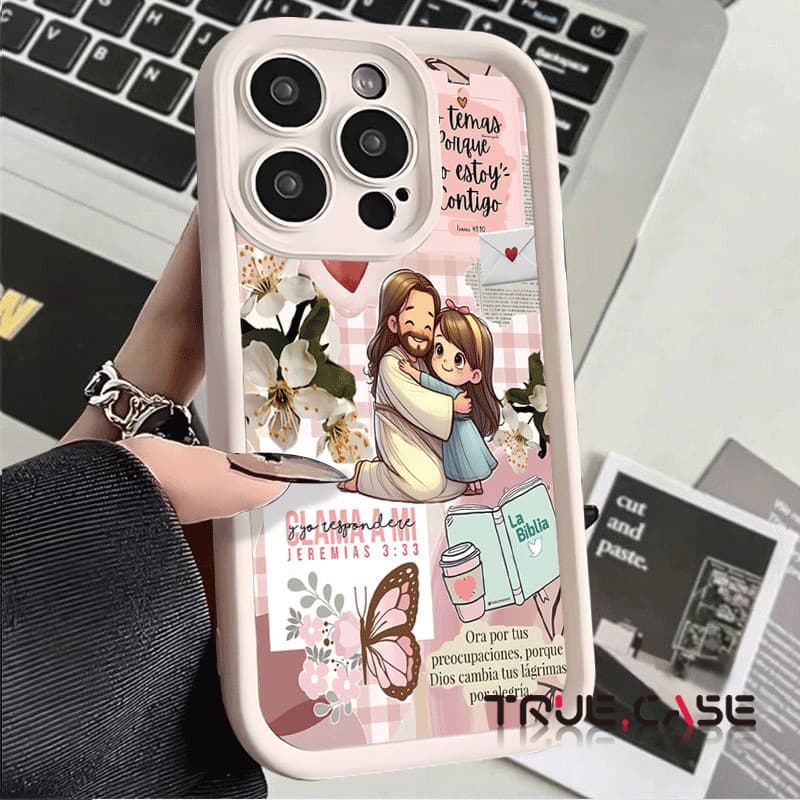 Capinha Capa de Silicone Padrão de Jesus e menina Anti queda para IPhone XR 11 12 13 14 15 16 17 Pro MAX 14 15 16celular