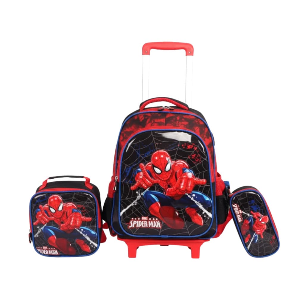 Conjunto Escolar Mochila com Rodinhas Homem-Aranha VERMELHA + Lancheira + Estojo