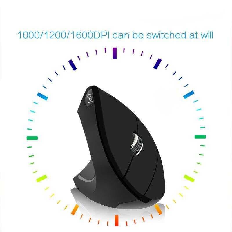 Mouse Sem Fio Vertical Ergonômico Para Canhotos Recarregável De 2000 DPI Ajustável PC Laptop Notebook