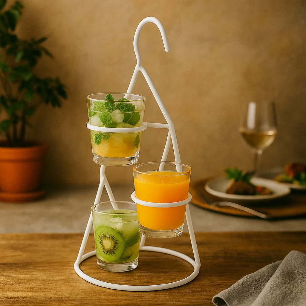 Suporte para 3 Copos de Drinks – Porta Copos Aramado de Mesa para Bar, Cozinha ou Restaurante