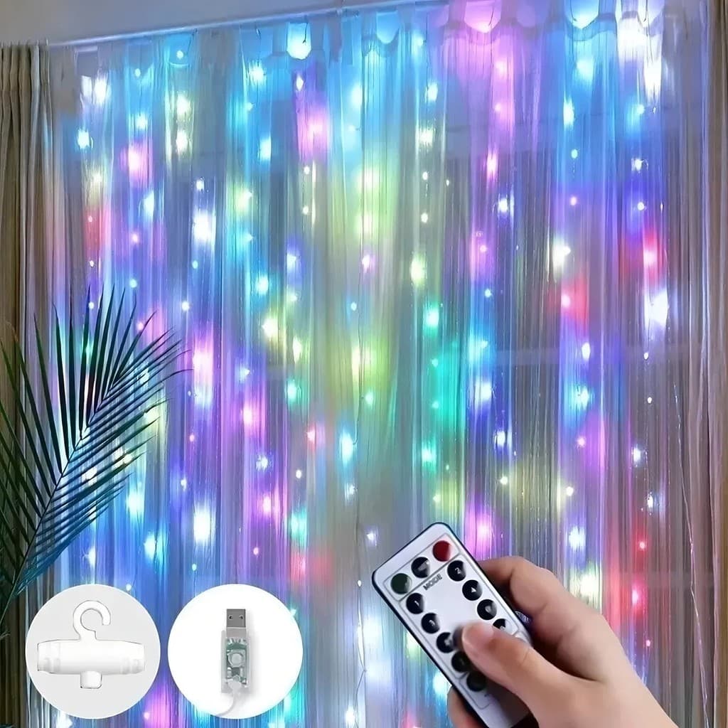 Cortina Natalina de Luz LED Colorido 3 Metros Conector USB Altomex AL-4751