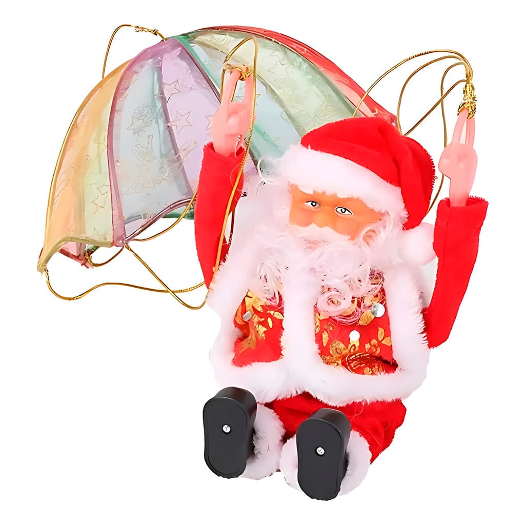 Decoração Enfeite De Natal Papai Noel Paraquedista Vira Cambalhotas