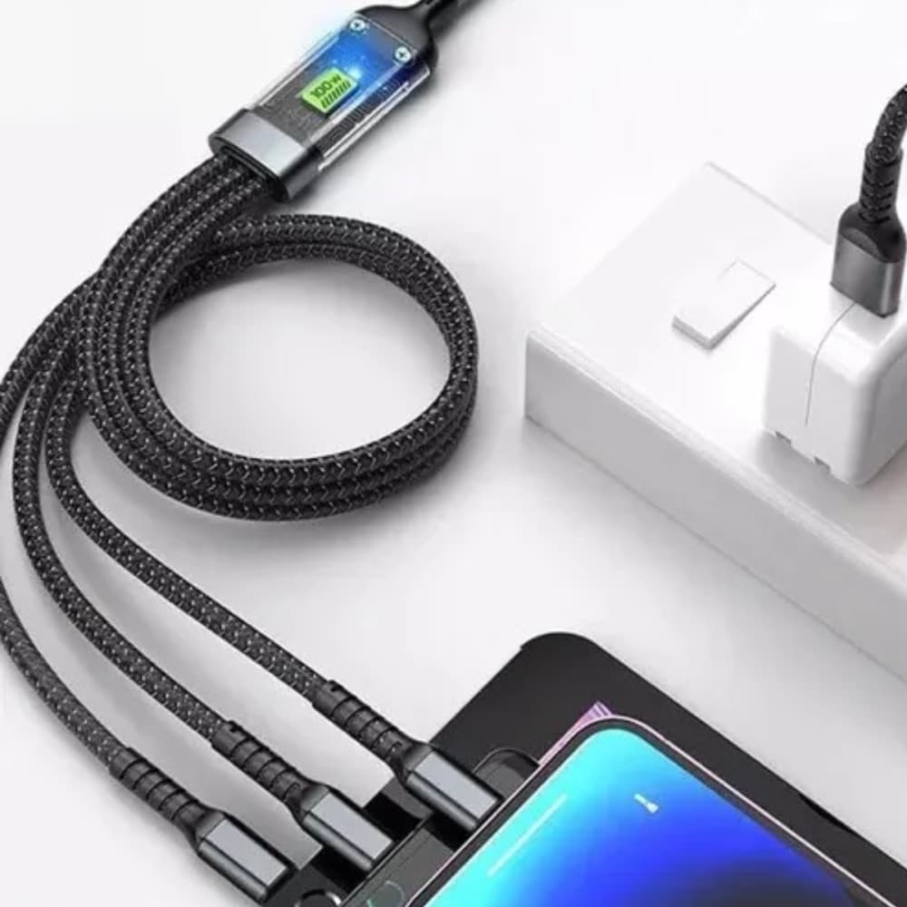 3 in 1 conexão Tipo-C / V8 / Cabo Carregador  Lightning de 1 metro 100W Altomex AL-454-3IN1