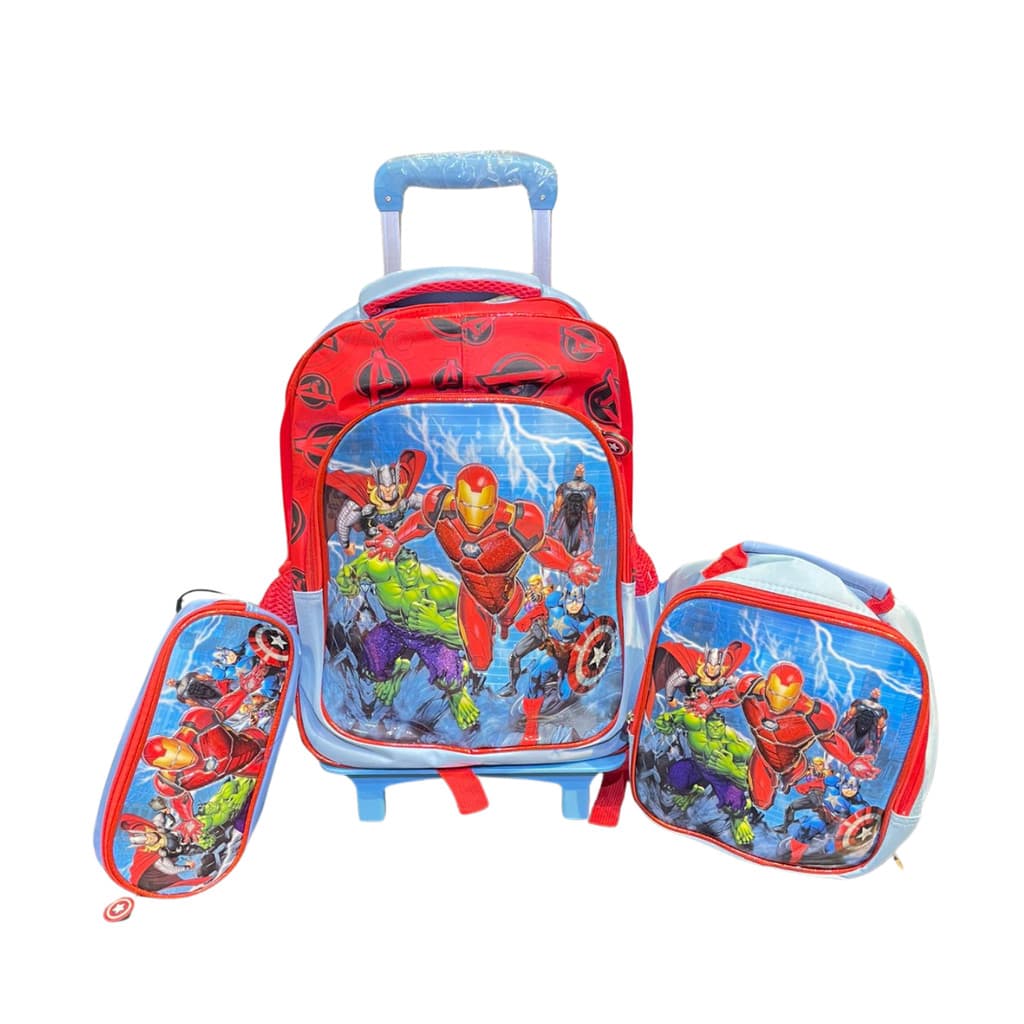VERMELHA - Avengers - Conjunto Escolar Mochila de Rodinhas + Lancheira + Estojo Infantil