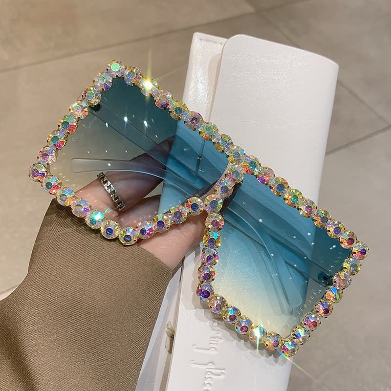 Óculos de Sol Femininos Oversized Quadrados com Diamantes, Óculos de Sol Masculinos de Moda com Strass, Óculos Femininos