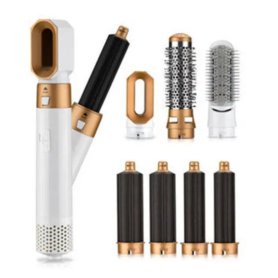 BRANCO/DOURADO - Escova Secador de Cabelo 5 em 1 Multifuncional 110v