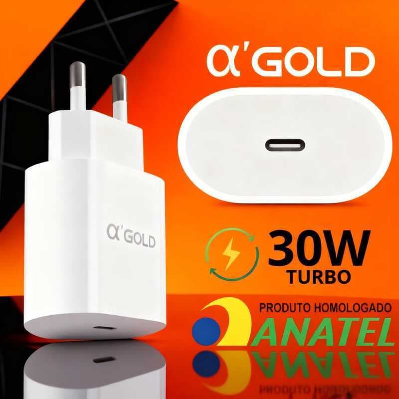 Carregador A'Gold 30W PD USB-C - Entrada para Tomada, Certificação Anatel CA31-4