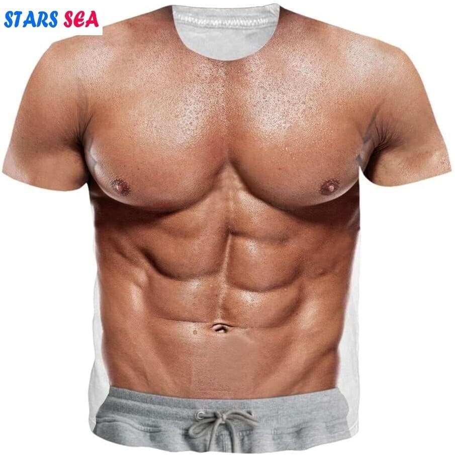 2026 Novo Fanient Unissex Moda 3d Impressão Muscular Peito Músculos Camisetas Engraçado Padrão Gráfico Tripulaçãone Mang
