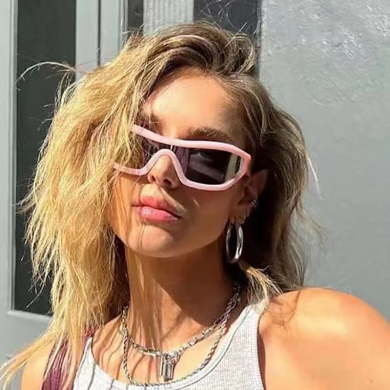 Óculos de Sol Geométricos Cyber Y2K Masculinos Esportivos Envolventes com Recortes Intrincados Óculos de Sol Femininos M