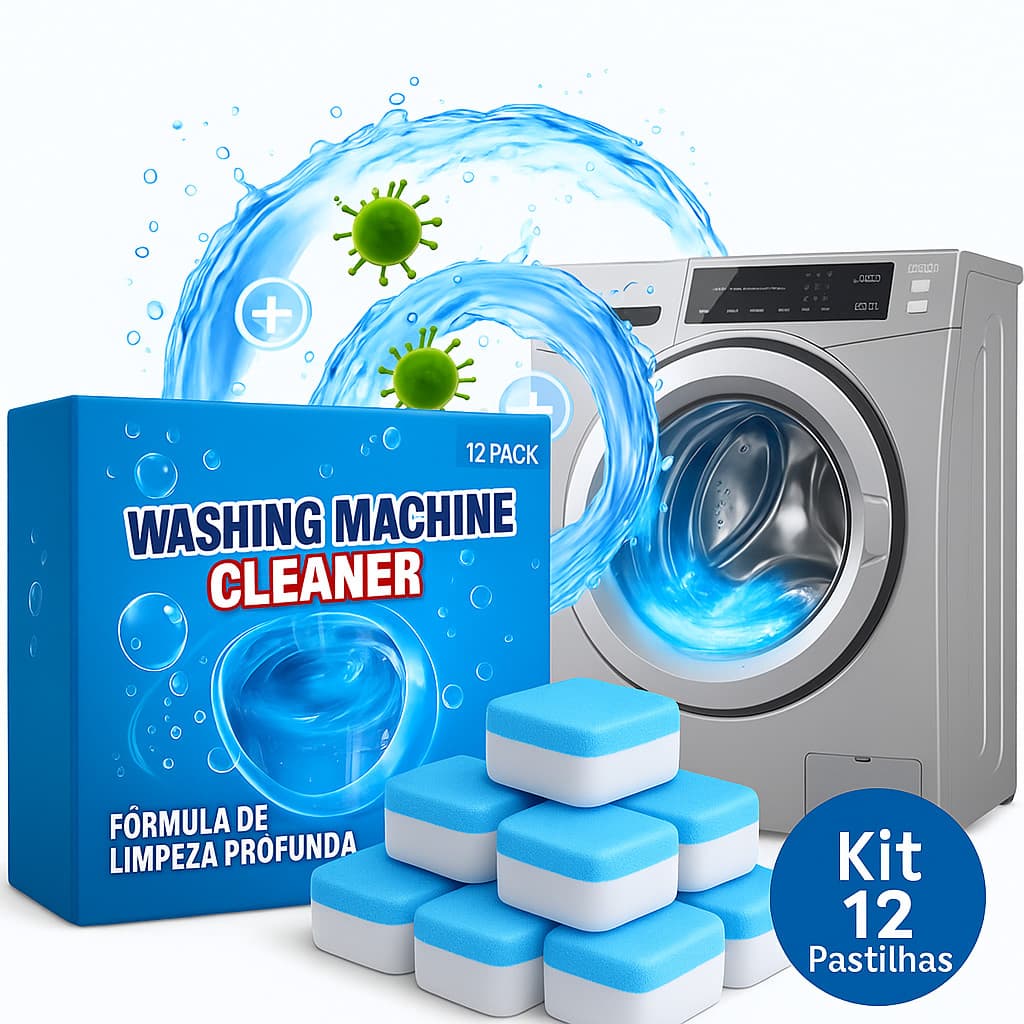 Kit 12 Pastilhas Limpeza de Máquinas Lavar Louças Roupas Efervescente Elimina Odor Manchas Resíduos