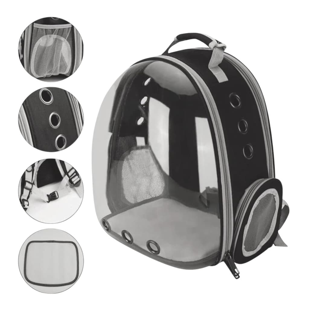 PRETO - Mochila Pet Transporte para Cães e Gatos Visão Ampla com Entrada de Ar