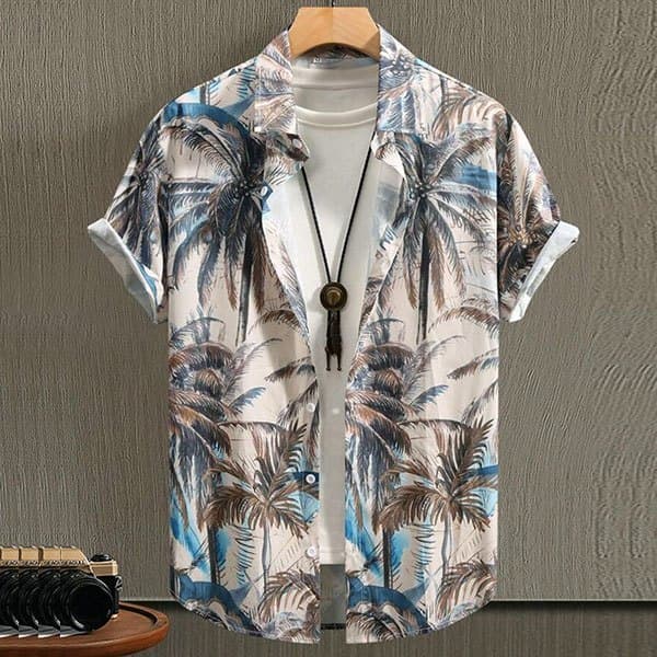 Retro Masculino Estilo Havaiano Planta Impressão Topo casual Camisa De Manga Curta