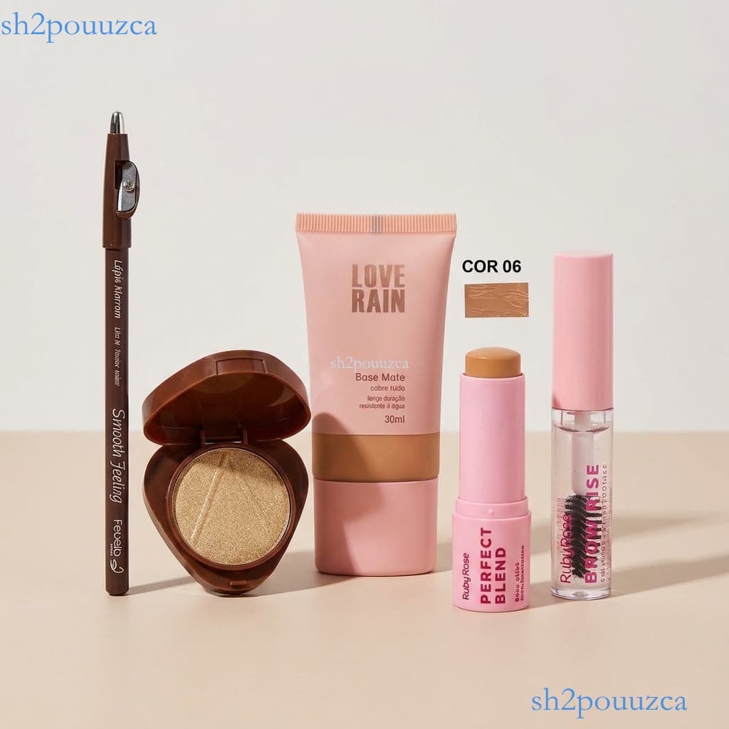 Set Maquillaje 5 en 1 Completo: Base, Gel para Bigotes, Lápiz de Cejas, Corrector y Delineador Labial