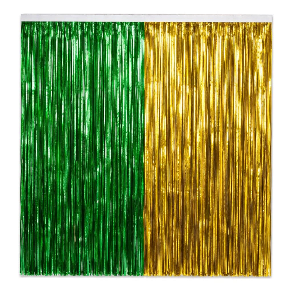 Kit Verde e Dourada - Cortina Metalizada Franja 1x2m Decoração Festa Brasil Aniversário