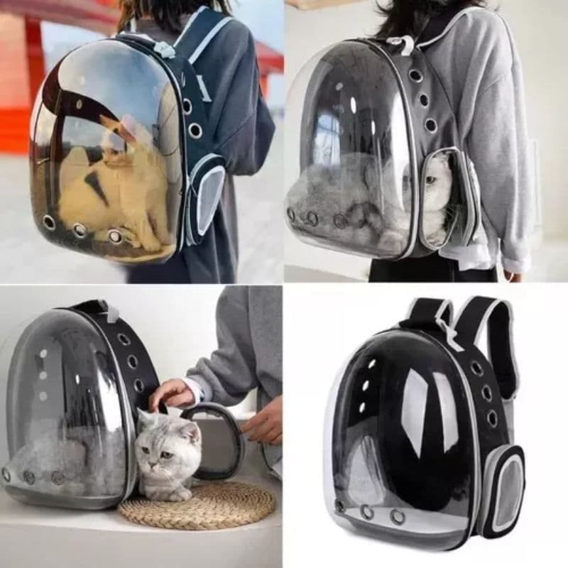 Mochila Preta Pet Transporte Cães e Gatos Visão Ampla Astronauta Com Entrada de Ar