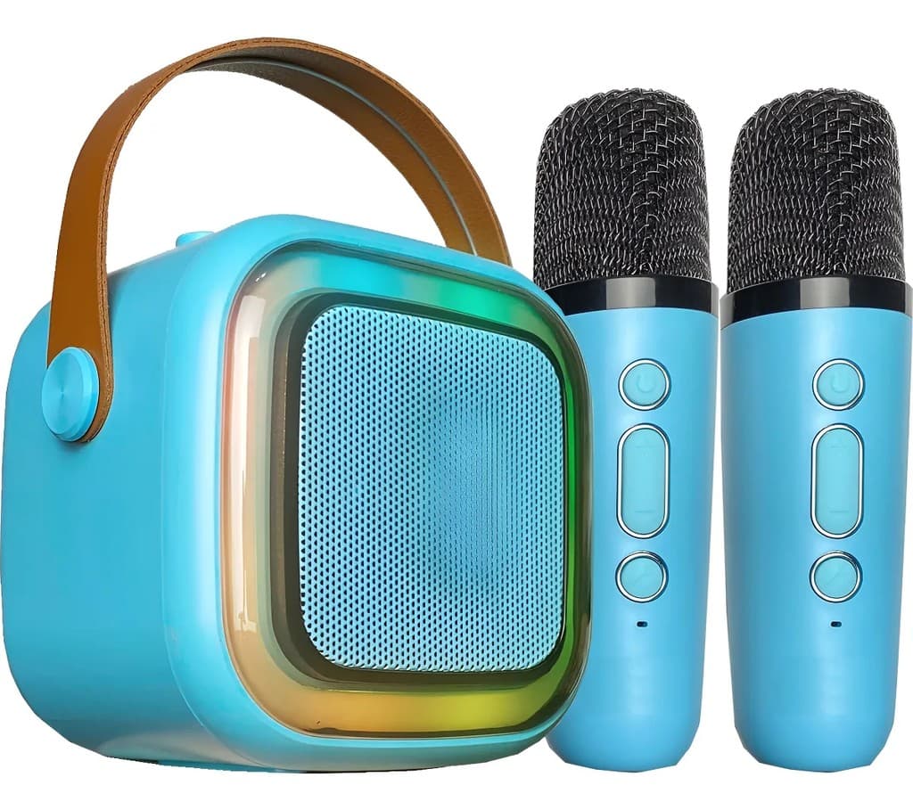 Caixinha de Som Karaokê com 2 Microfone Bluetooth Infantil - Azul