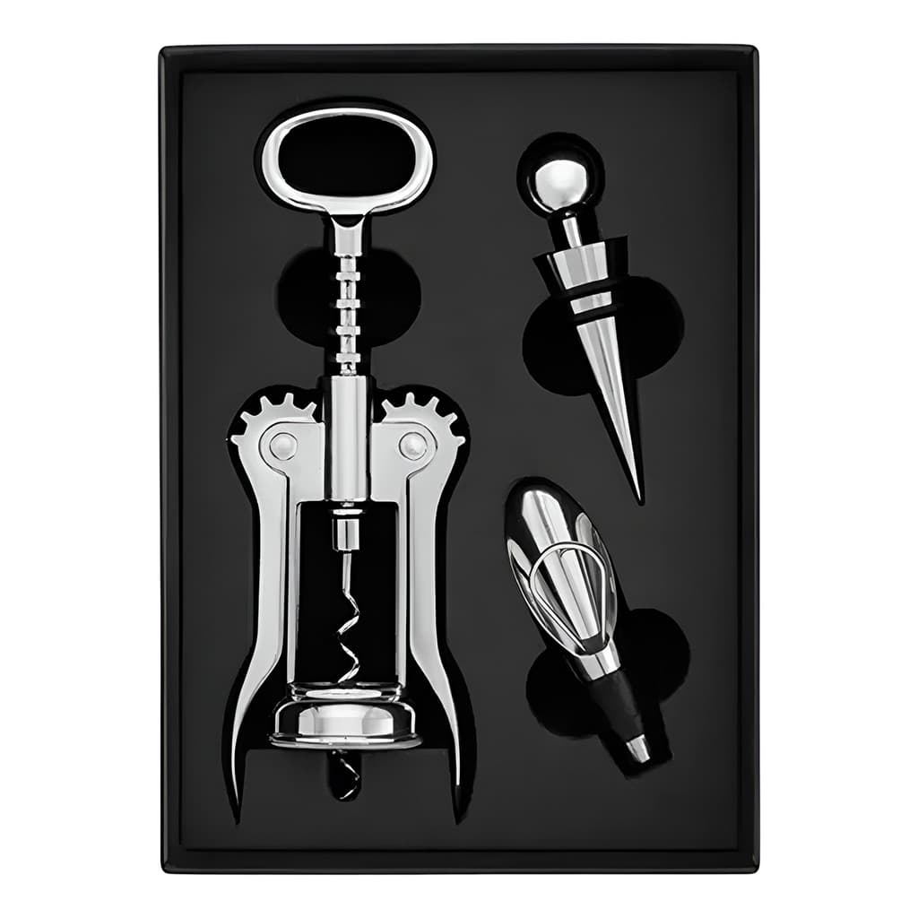 Kit 3 Peças Para Vinho Abridor Saca-Rolhas + Dosador Inox