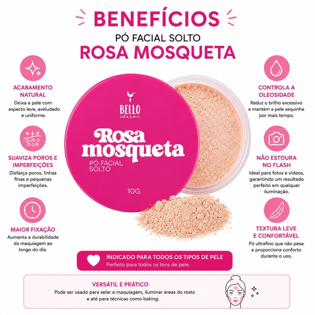 Pó Facial Solto Rosa Mosqueta