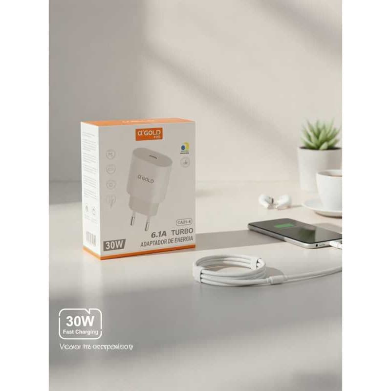 CARREGADOR AGOLD CA37-4  S/ CABO Tipo C | Carregamento Rápido, Universal, Proteção Contra Sobrecorrente