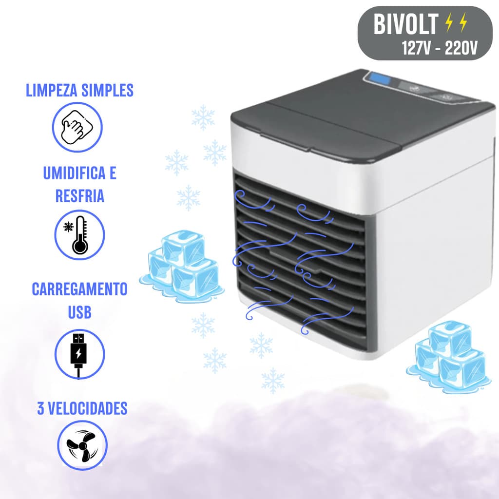 Mini Ar Condicionado Portátil 3 em 1 Quarto, Sala,Pequeno, Leve, Climatiza, Umidifica Resfria Bivolt