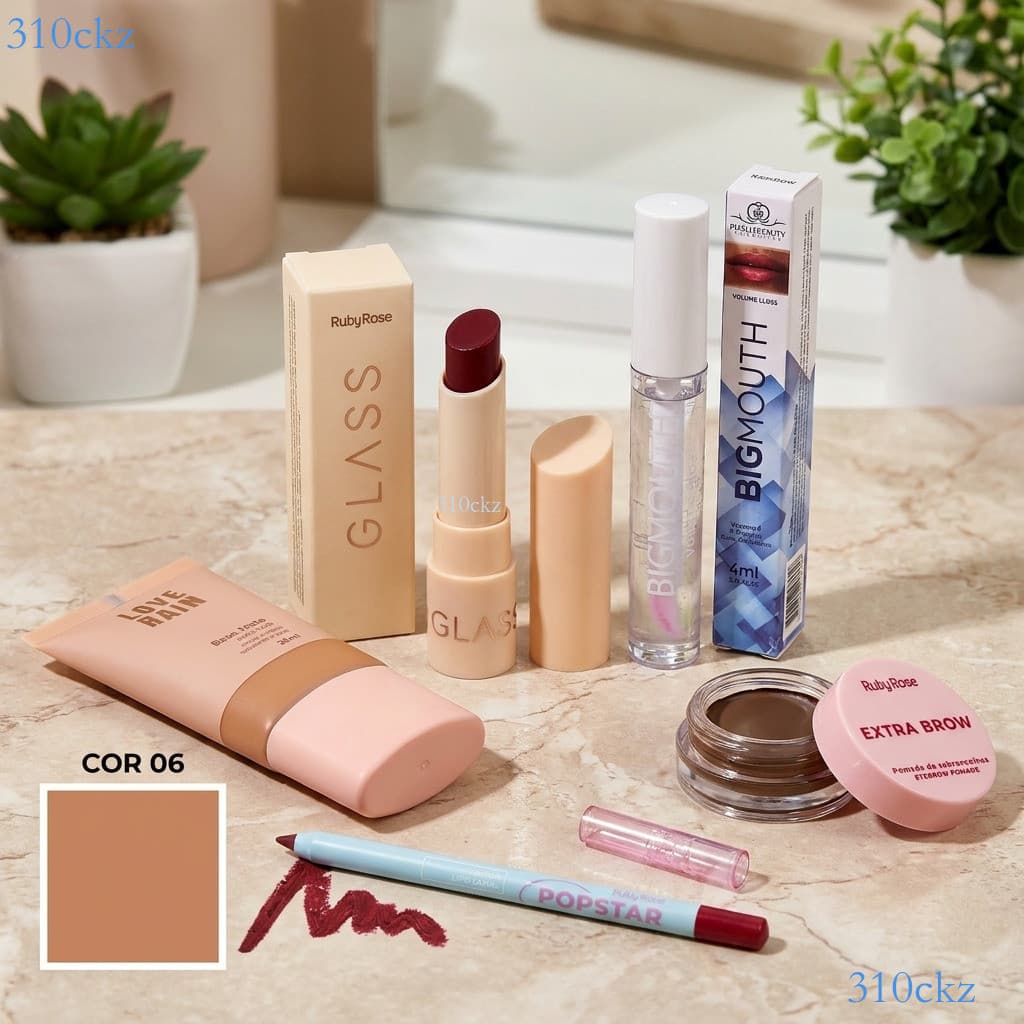 Set 5 en 1 Maquillaje Completo: Base, Delineador, Pomada de Cejas, Óleo Labial y Labial ✨310ckz