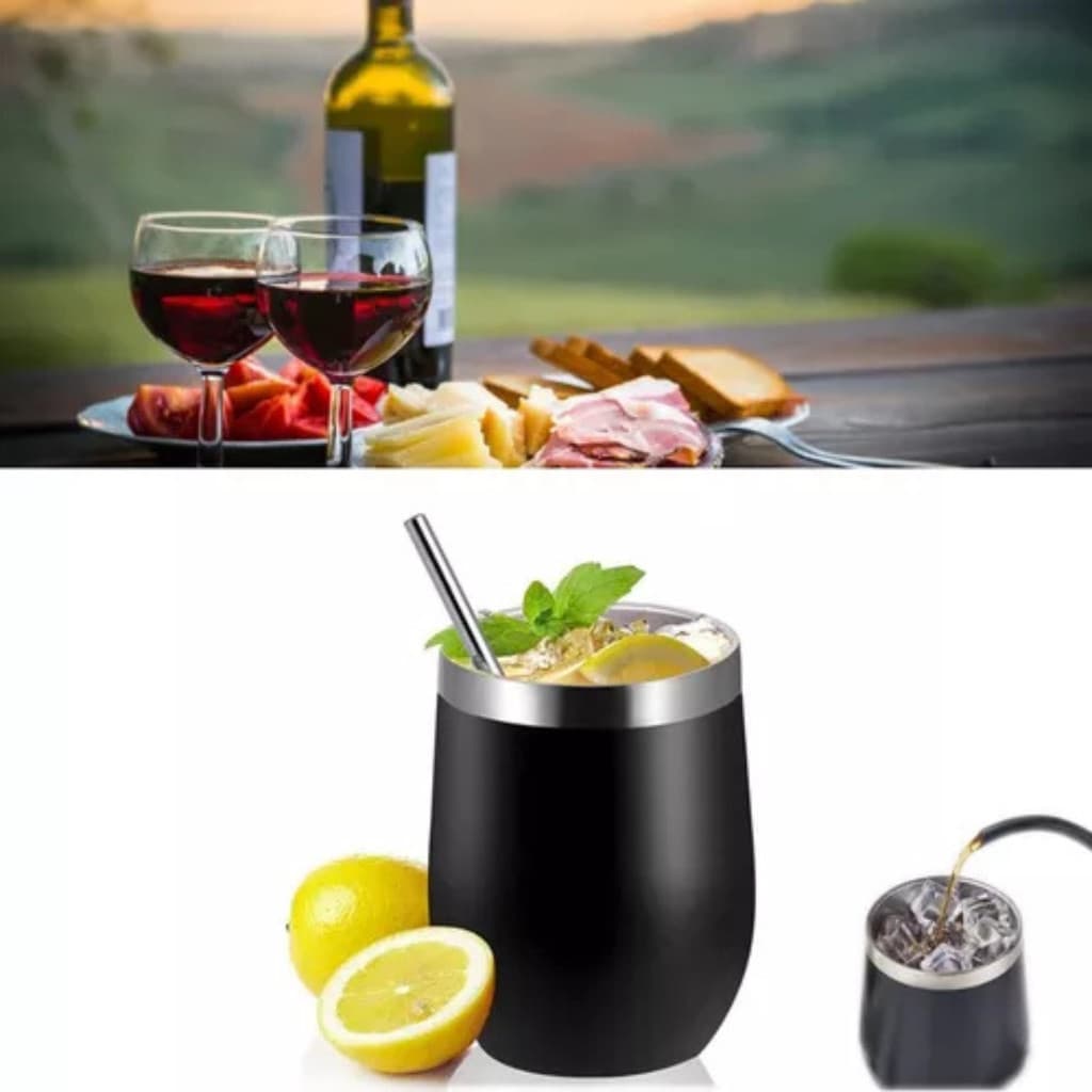 COPO CUIA preto Térmico personalizado  Inox com Tampa Antivazamento (360 ml)
