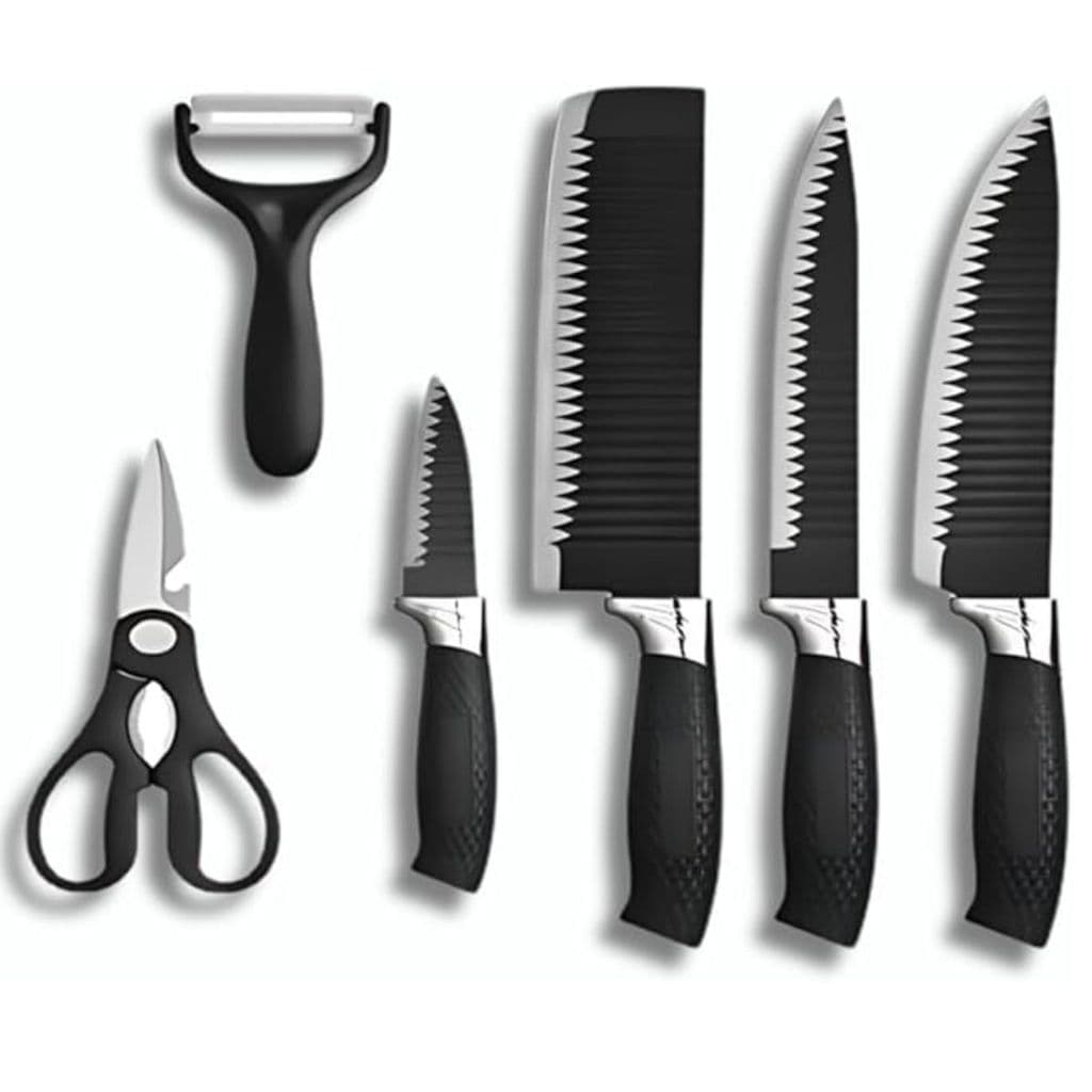 Facas de Cozinha 6 Peças - Inclui Tesoura e Descascador para uma Experiência de Cozinha Ideal!