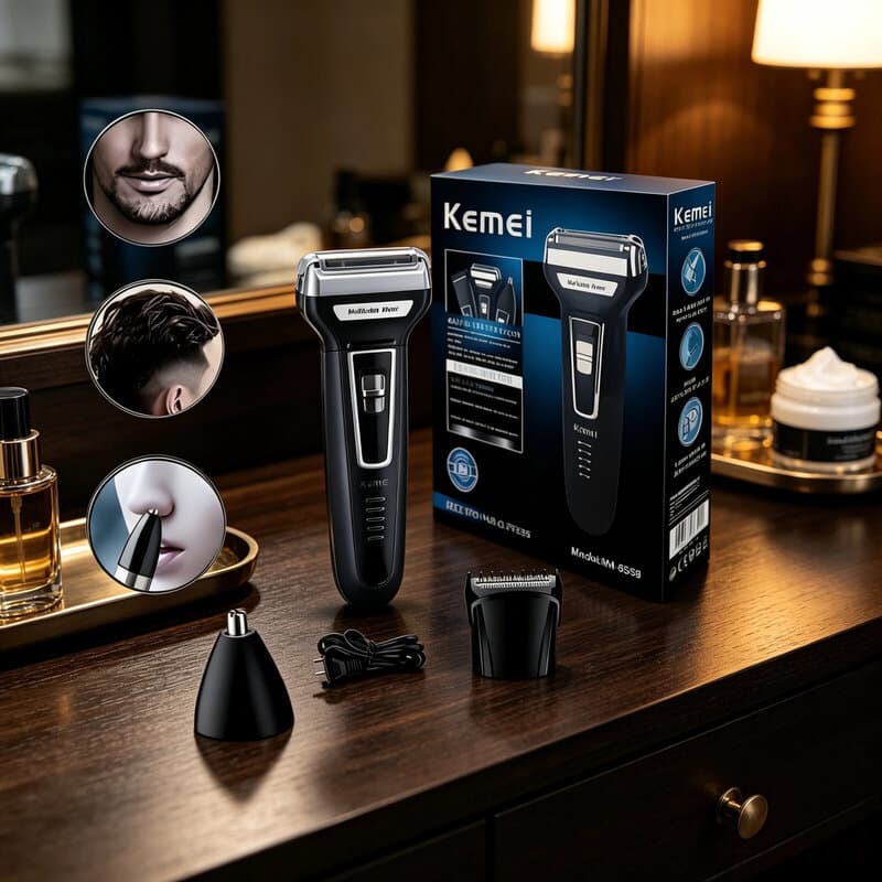 Barbeador Kemei 3 em 1 Nariz, Barba e Corpo Alto Desempenho Profissional