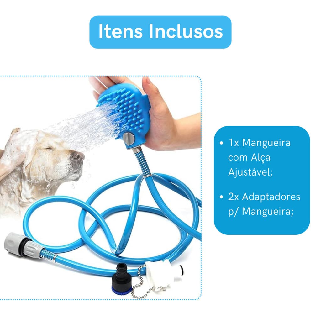 Mangueira Banho Escova Massageadora de Silicone Pets 2,20m