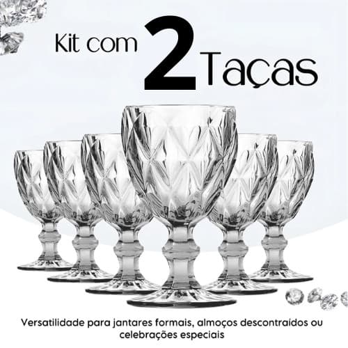 Jogo 2 Taças Diamante Vidro 330ml Copo Diamante Moderno Luxo