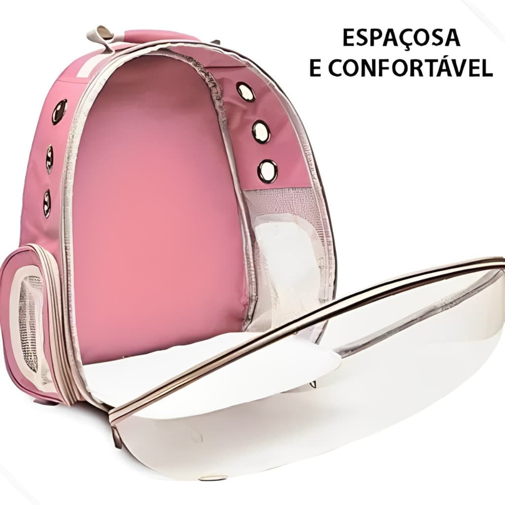 ROSA - Mochila Pet Transporte para Cães e Gatos Visão Ampla com Entrada de Ar