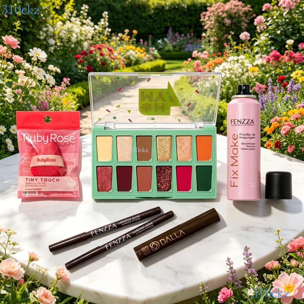 Kit Maquiagem Olhos 5em1: Máscara Peel Off + Lápis Delineador + Fixador + Sombra + Esponja Ruby Rose ✨310ckz
